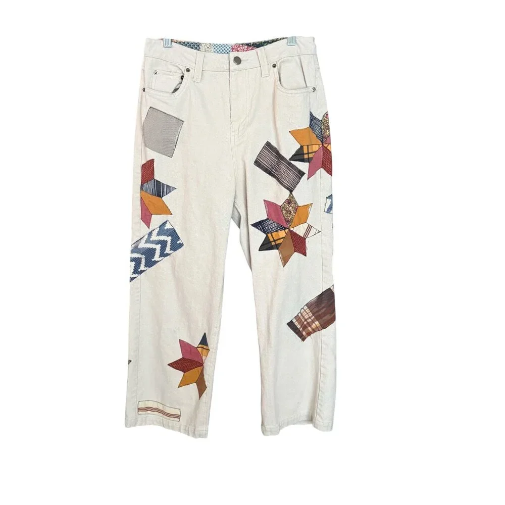 Kimchi Blue Womens Patchwork Star Print Wide Leg Jeans Size 28 - Picture 2 of 8